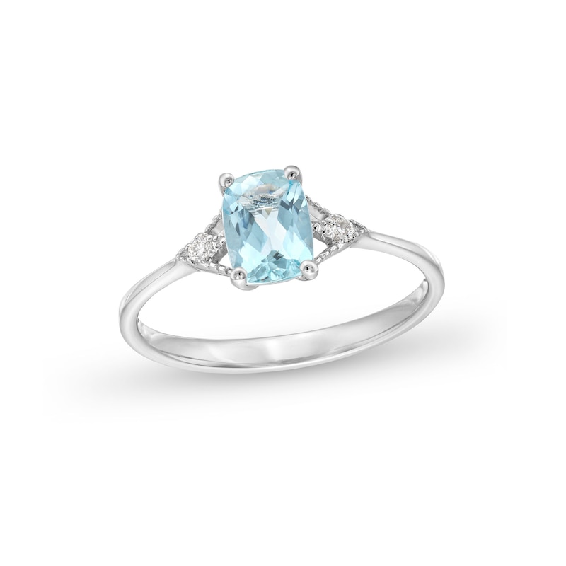 Elongated Cushion-Cut Aquamarine and Diamond Accent V-Collar Ring in 10K White Gold