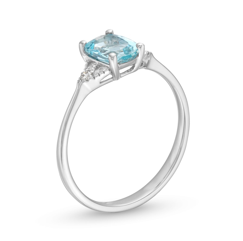 Main Image 3 of Elongated Cushion-Cut Aquamarine and Diamond Accent V-Collar Ring in 10K White Gold