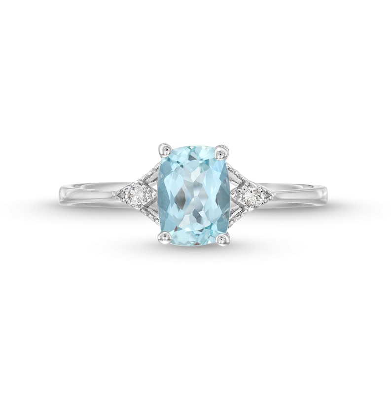 Elongated Cushion-Cut Aquamarine and Diamond Accent V-Collar Ring in 10K White Gold