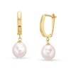 Thumbnail Image 0 of 9.0 - 10.0mm Oval Cultured Freshwater Pearl Drop Earrings in 14K Gold