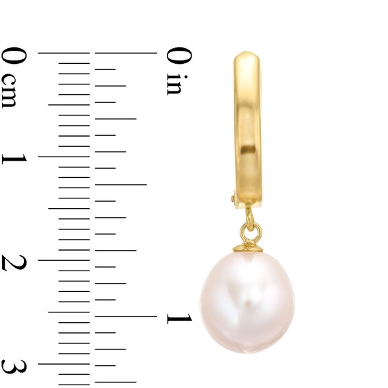 9.0-10.0mm Oval Freshwater Cultured Pearl Drop Earrings in 14K Gold