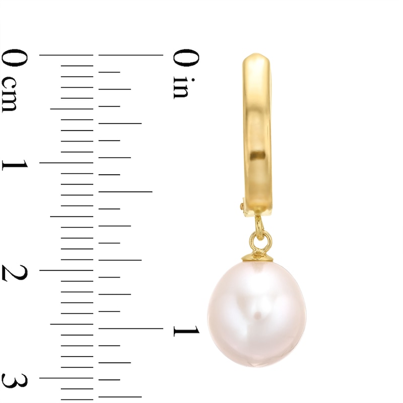 9.0 - 10.0mm Oval Cultured Freshwater Pearl Drop Earrings in 14K Gold