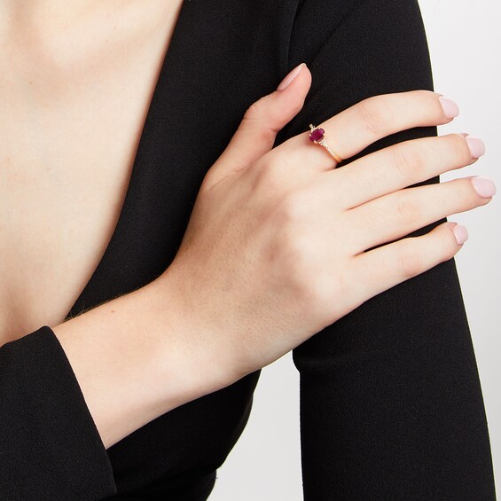 Oval Certified Ruby and 1/10 CT. T.w. Diamond Tri-Sides Ring in 10K Gold