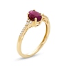 Thumbnail Image 3 of Oval Certified Ruby and 1/10 CT. T.W. Diamond Tri-Sides Ring in 10K Gold