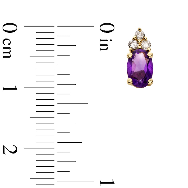 Main Image 3 of Oval Amethyst and 1/10 CT. T.W. Diamond Tri-Top Stud Earrings in 10K Gold