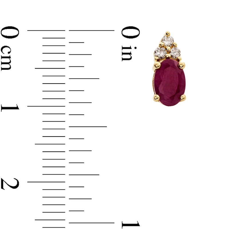 Main Image 3 of Oval Certified Ruby and 1/10 CT. T.W. Diamond Tri-Top Stud Earrings in 10K Gold