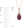 Thumbnail Image 2 of Oval Certified Ruby and 1/15 CT. T.W. Diamond Tri-Top Pendant in 10K Gold