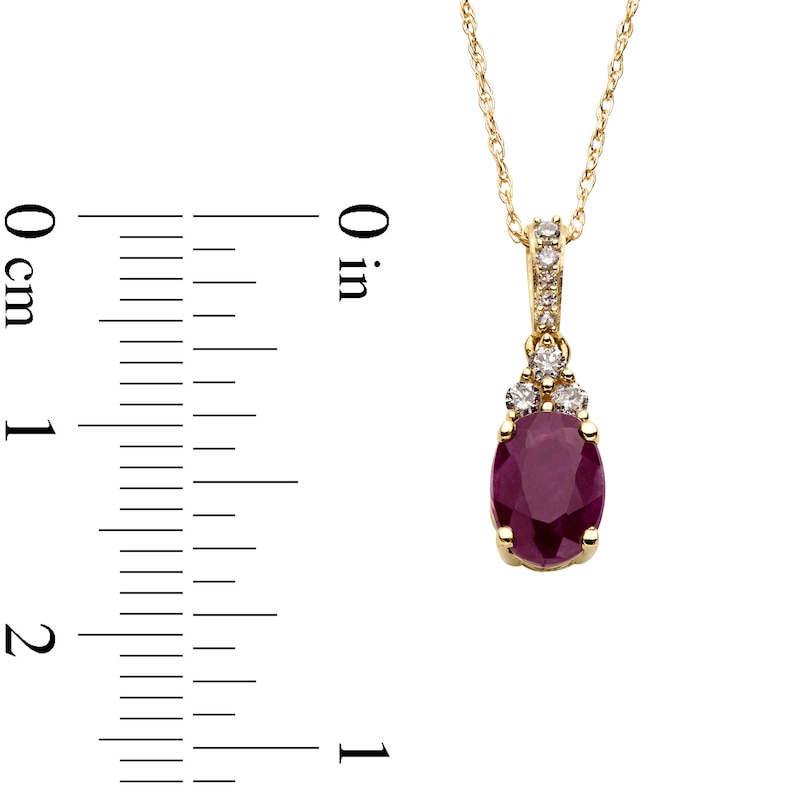 Main Image 3 of Oval Certified Ruby and 1/15 CT. T.W. Diamond Tri-Top Pendant in 10K Gold