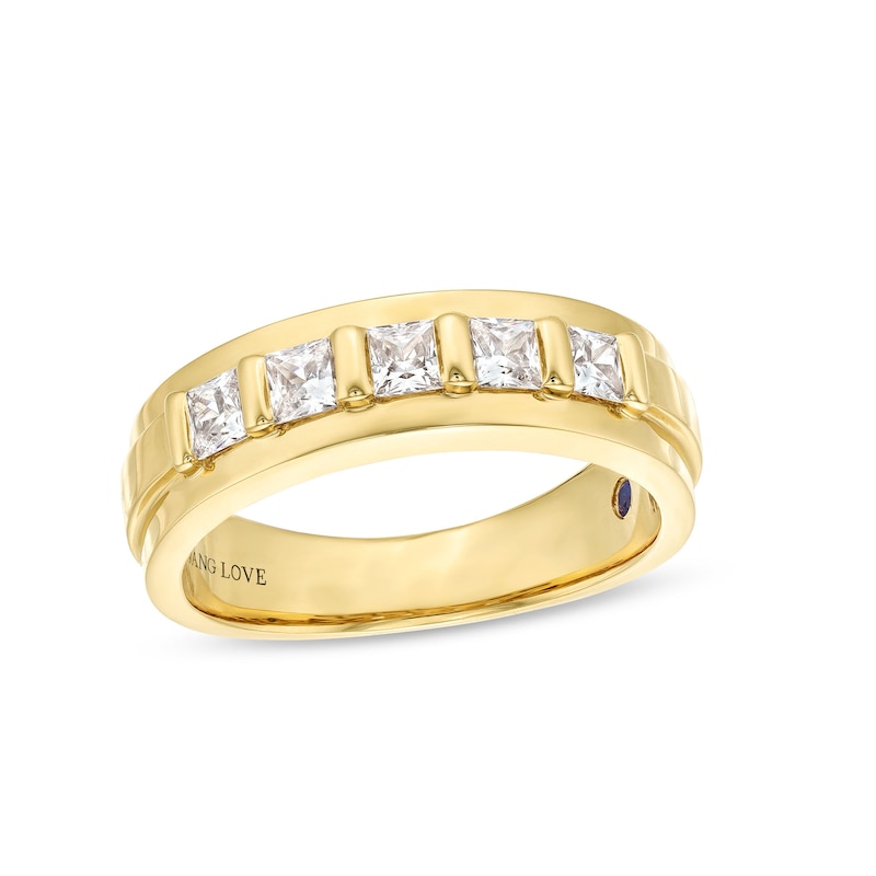 Vera Wang Love Collection Men's 1 CT. T.W. Square Diamond Five Stone Wedding Band in 14K Gold