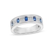 Thumbnail Image 1 of Vera Wang Men's Baguette Blue Sapphire and 1/8 CT. T.W. Diamond Band in 14K White Gold