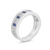 Thumbnail Image 3 of Vera Wang Men's Baguette Blue Sapphire and 1/8 CT. T.W. Diamond Band in 14K White Gold