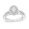 Thumbnail Image 1 of Vera Wang Love Collection 1 CT. T.W. Oval Diamond Double Frame Twist Shank Engagement Ring in 14K White Gold