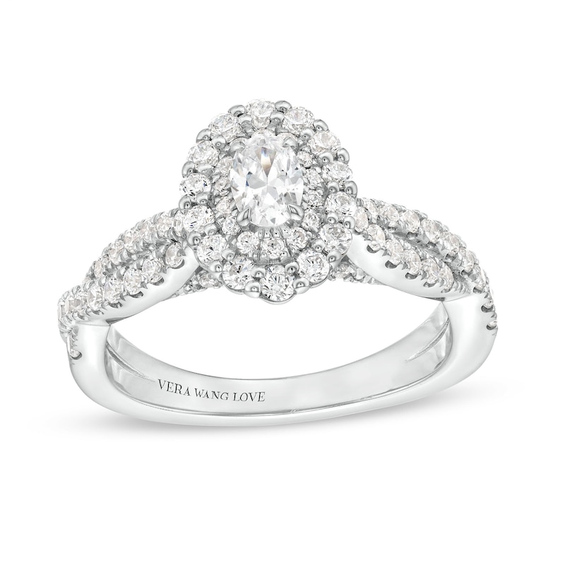 Main Image 1 of Vera Wang Love Collection 1 CT. T.W. Oval Diamond Double Frame Twist Shank Engagement Ring in 14K White Gold