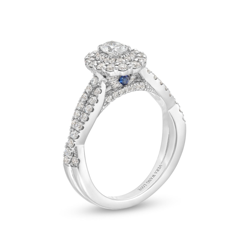 Main Image 3 of Vera Wang Love Collection 1 CT. T.W. Oval Diamond Double Frame Twist Shank Engagement Ring in 14K White Gold
