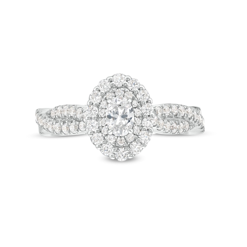 Main Image 4 of Vera Wang Love Collection 1 CT. T.W. Oval Diamond Double Frame Twist Shank Engagement Ring in 14K White Gold
