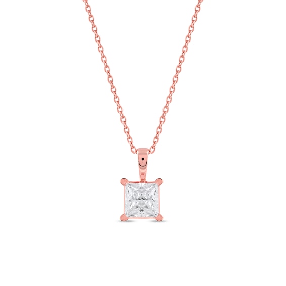 1 CT. Certified Princess-Cut Lab-Grown Diamond Solitaire Pendant in 14K Rose Gold (F/Si2)