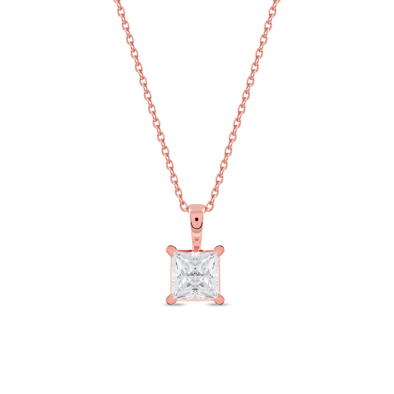 Main Image 1 of 1 CT. Certified Princess-Cut Lab-Grown Diamond Solitaire Pendant in 14K Rose Gold (F/SI2)