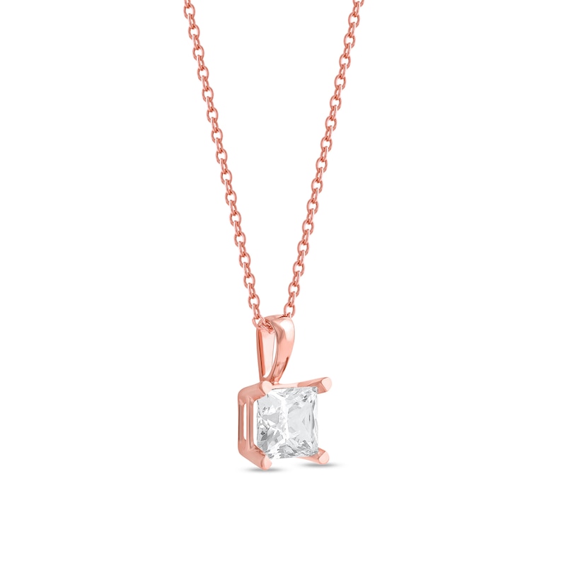 Main Image 2 of 1 CT. Certified Princess-Cut Lab-Grown Diamond Solitaire Pendant in 14K Rose Gold (F/SI2)