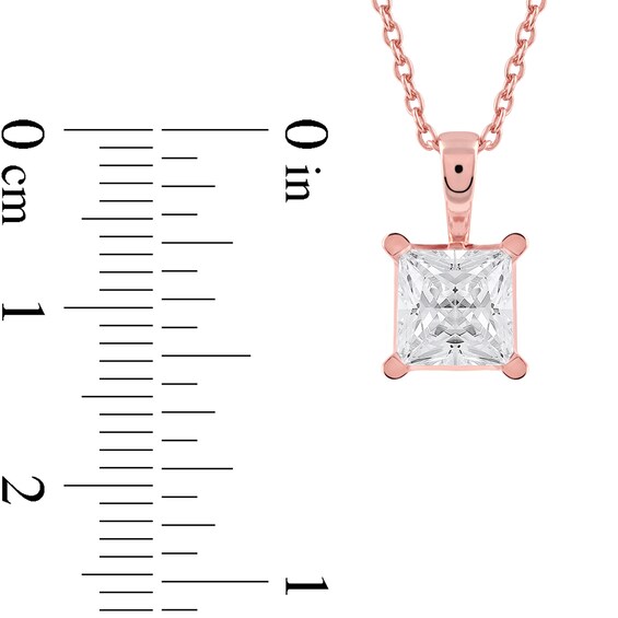 1 CT. Certified Princess-Cut Lab-Grown Diamond Solitaire Pendant in 14K Rose Gold (F/Si2)