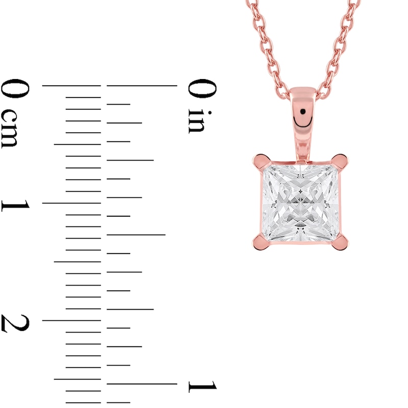 Main Image 4 of 1 CT. Certified Princess-Cut Lab-Grown Diamond Solitaire Pendant in 14K Rose Gold (F/SI2)