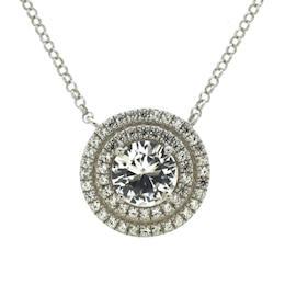 White Lab-Created Sapphire Double Frame Necklace in Sterling Silver