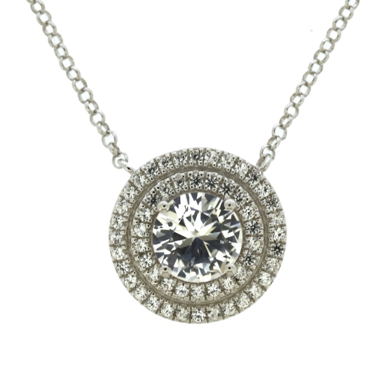 Main Image 1 of White Lab-Created Sapphire Double Frame Necklace in Sterling Silver