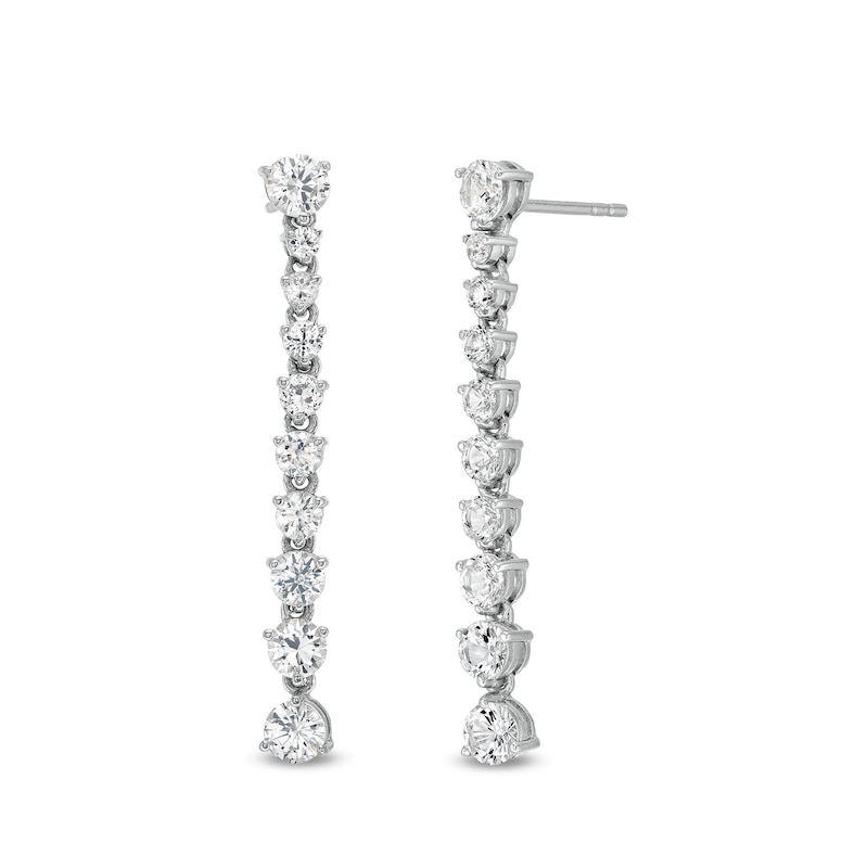 Main Image 1 of White Lab-Created Sapphire Linear Drop Earrings in Sterling Silver