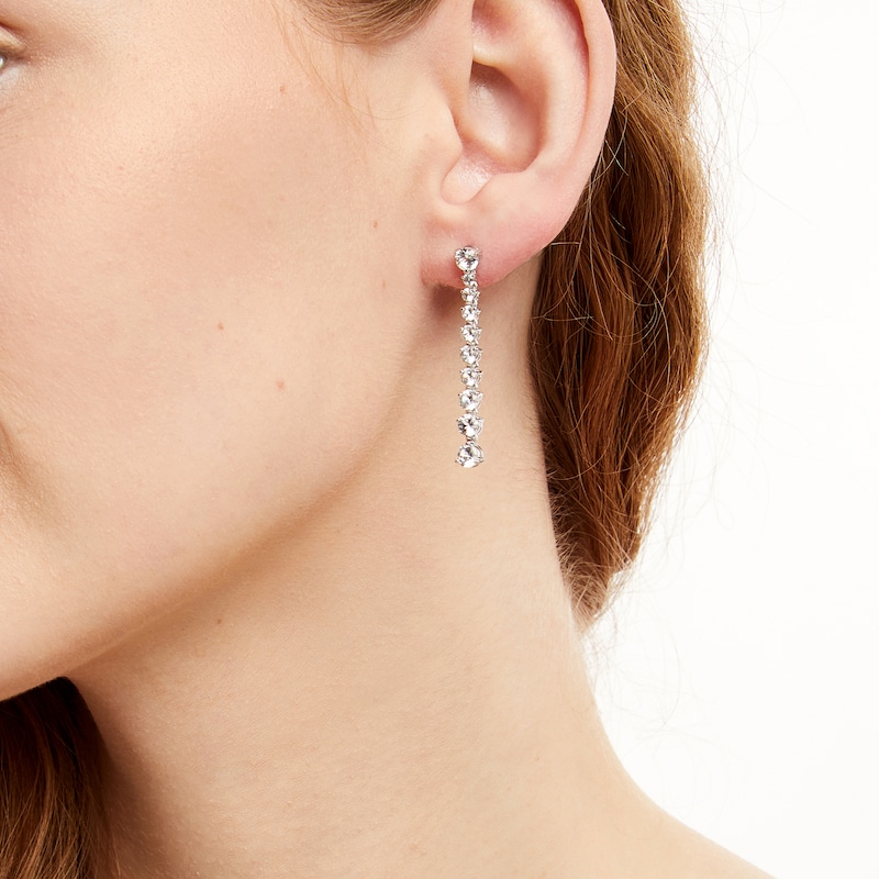 Main Image 2 of White Lab-Created Sapphire Linear Drop Earrings in Sterling Silver