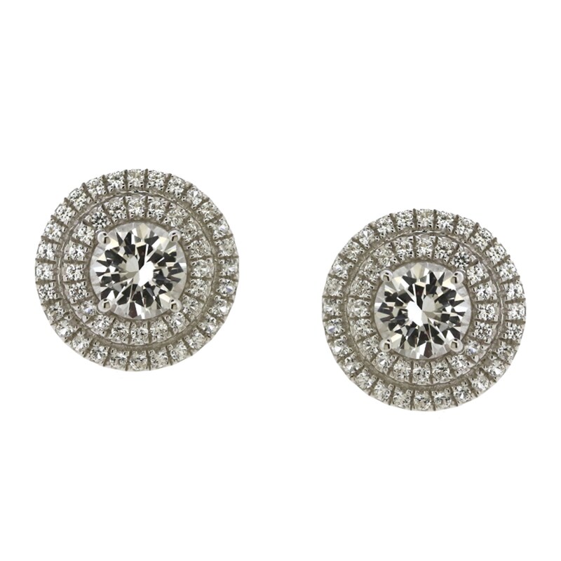 Main Image 1 of White Lab-Created Sapphire Double Frame Earrings in Sterling Silver