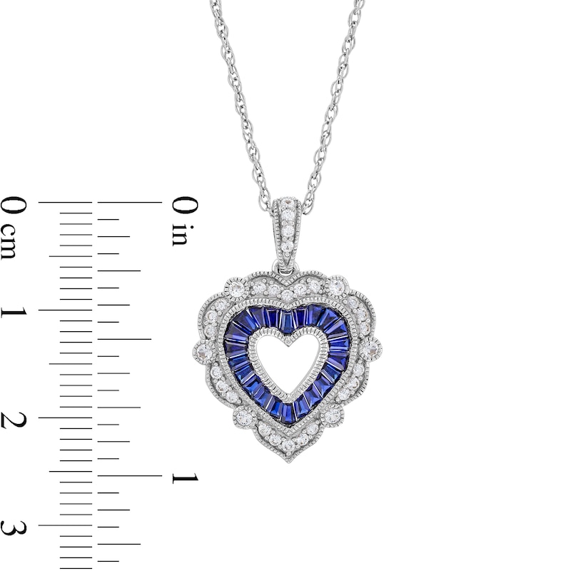 Blue Ceylon and White Lab-Created Sapphire Heart Pendant in Sterling Silver