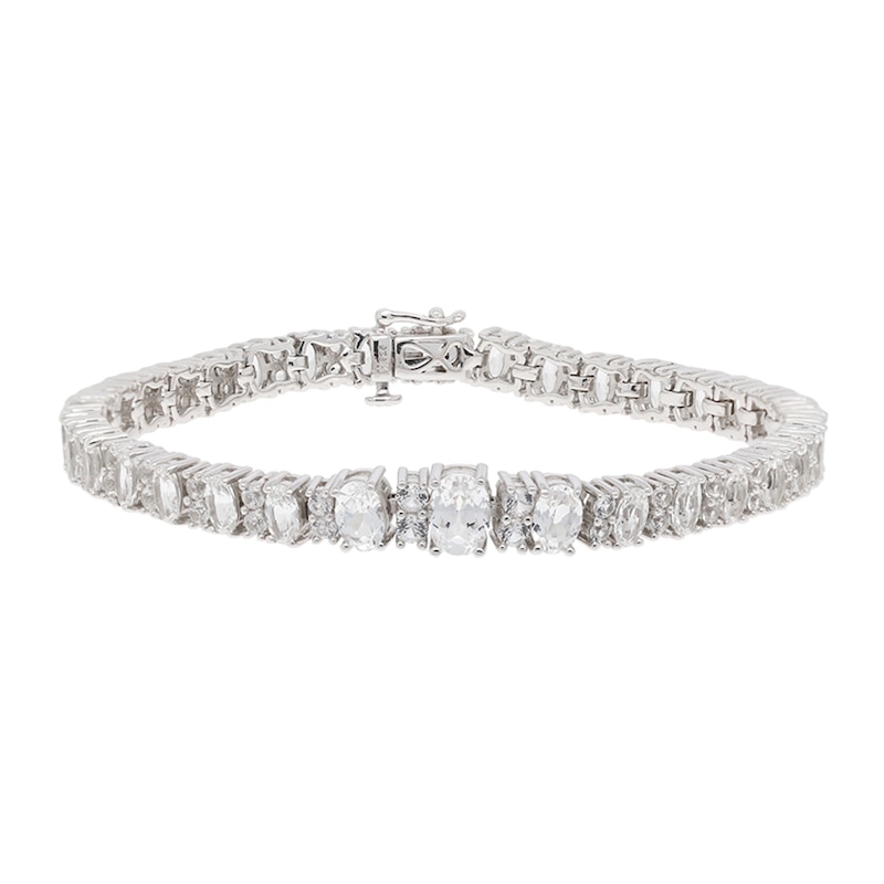 Main Image 1 of White Lab-Created Sapphire Tennis Bracelet in Sterling Silver