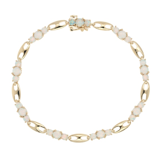 Lab-Created Opal Three Stone Station Bracelet in 10K Gold