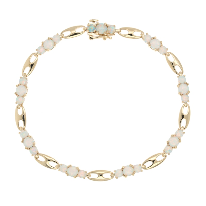 Main Image 1 of Lab-Created Opal Three Stone Station Bracelet in 10K Gold