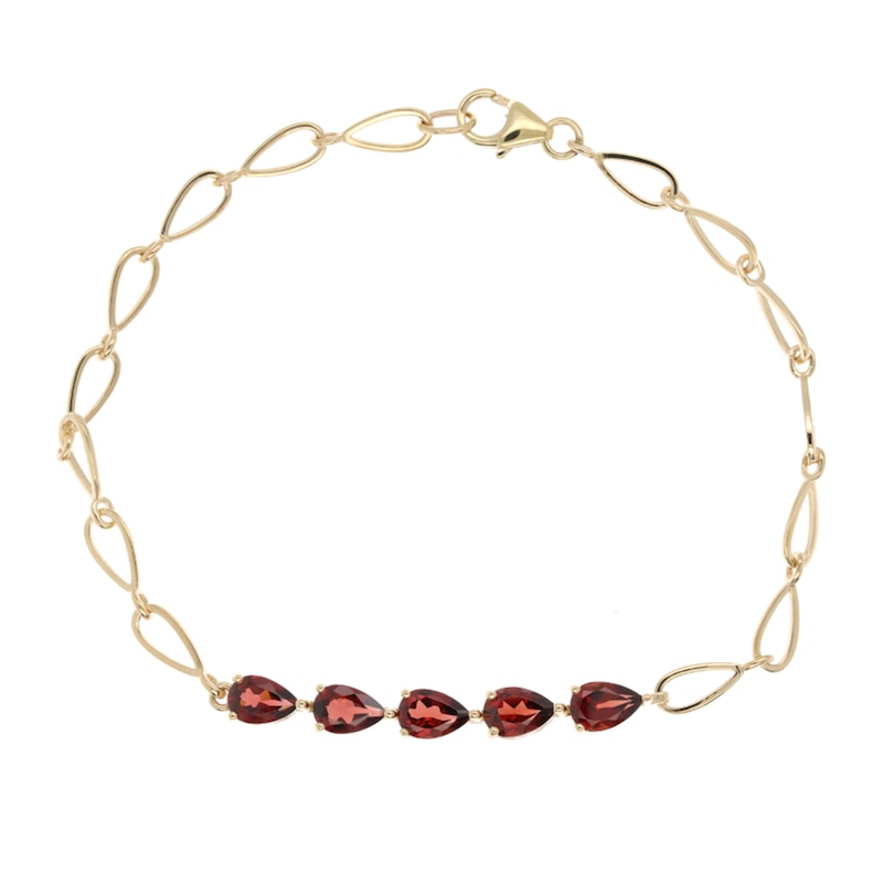 Main Image 1 of Pear Five-Stone Garnet Bracelet in 10K Gold