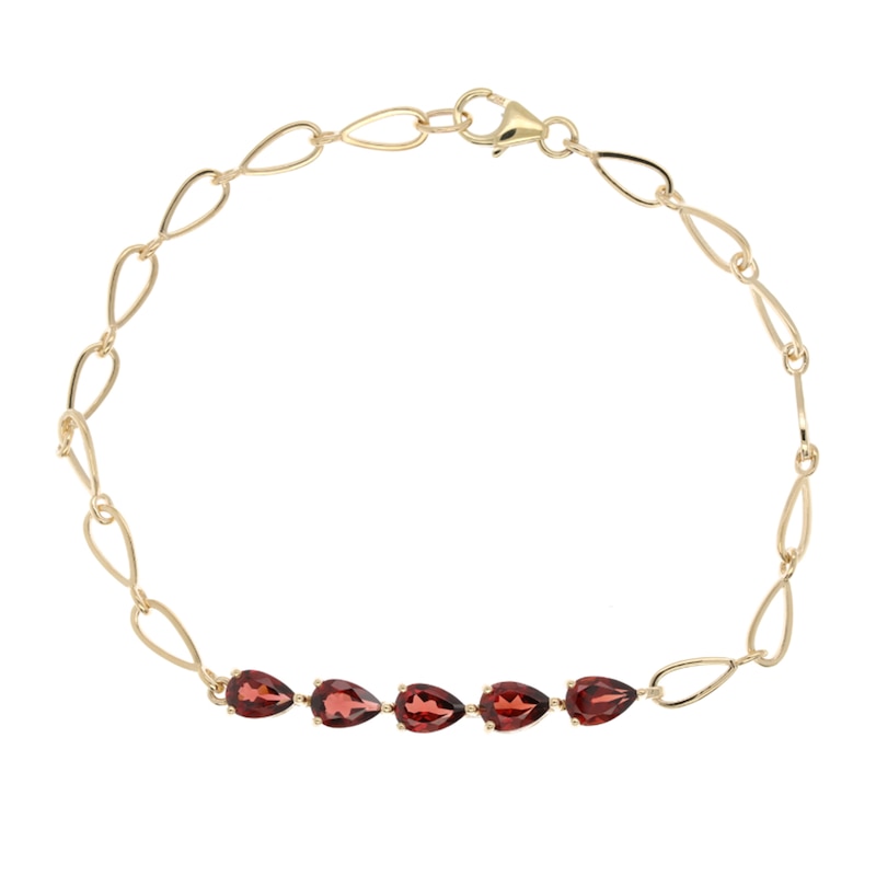 Pear Five-Stone Garnet Bracelet in 10K Gold