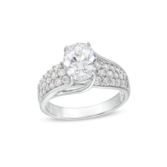 Oval White Lab-Created Sapphire Bypass Ring in Sterling Silver