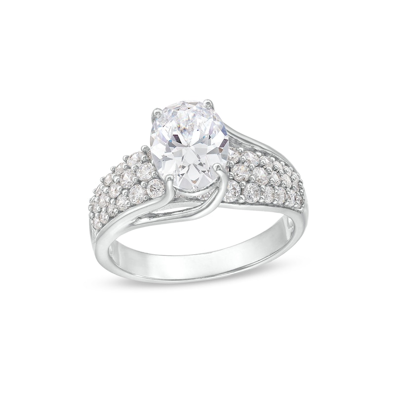 Main Image 1 of Oval White Lab-Created Sapphire Bypass Ring in Sterling Silver