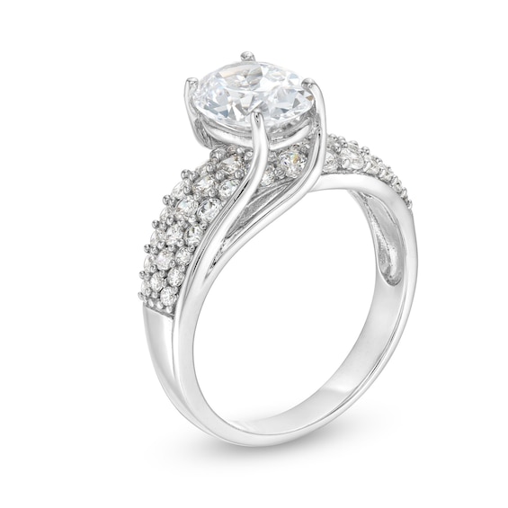 Oval White Lab-Created Sapphire Bypass Ring in Sterling Silver