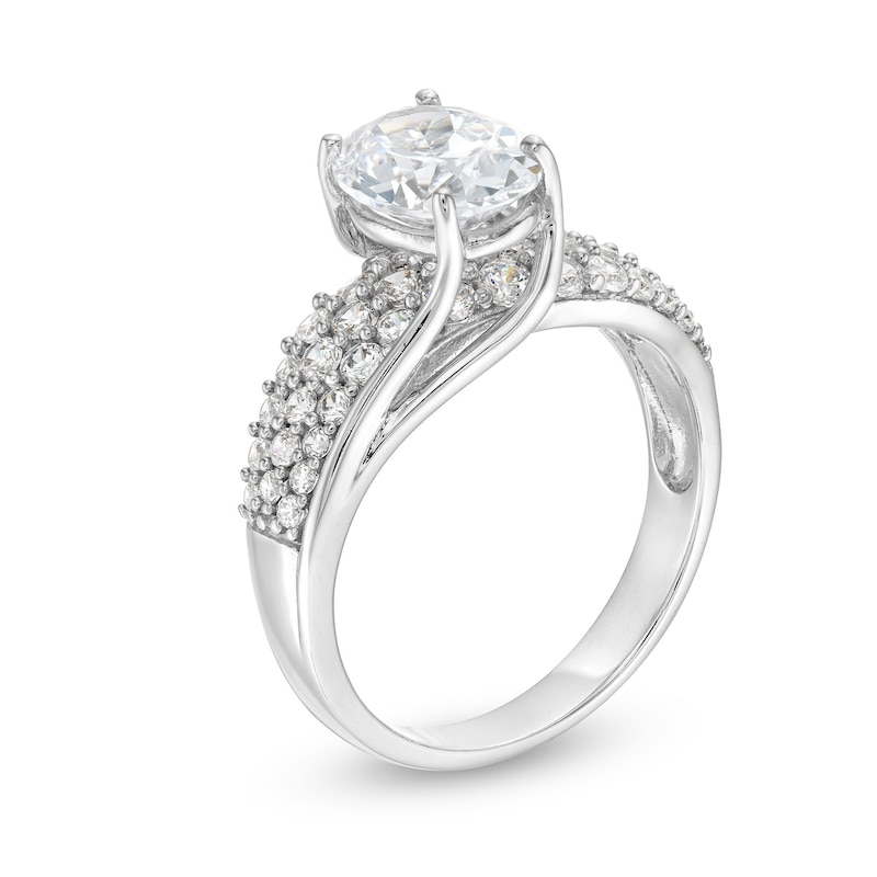 Main Image 3 of Oval White Lab-Created Sapphire Bypass Ring in Sterling Silver
