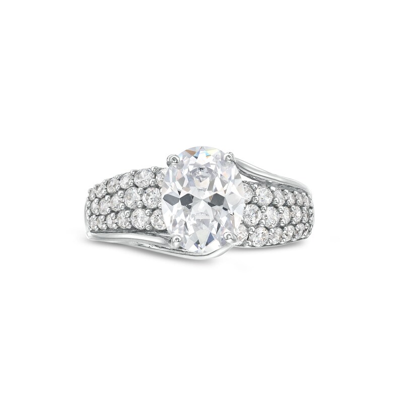Main Image 4 of Oval White Lab-Created Sapphire Bypass Ring in Sterling Silver