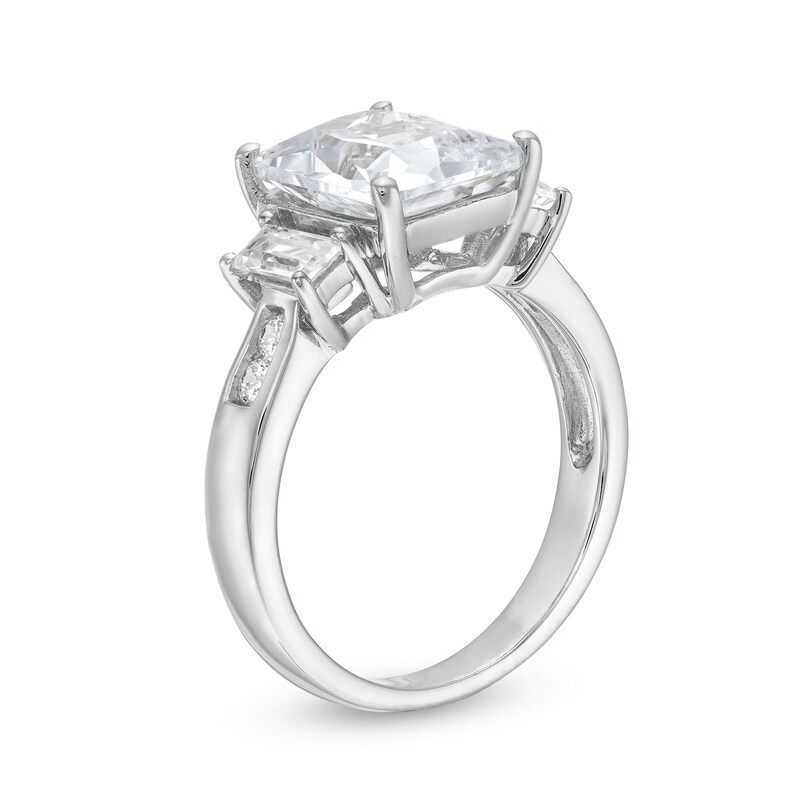 Main Image 3 of Emerald White Lab-Created Sapphire Three Stone Ring in Sterling Silver