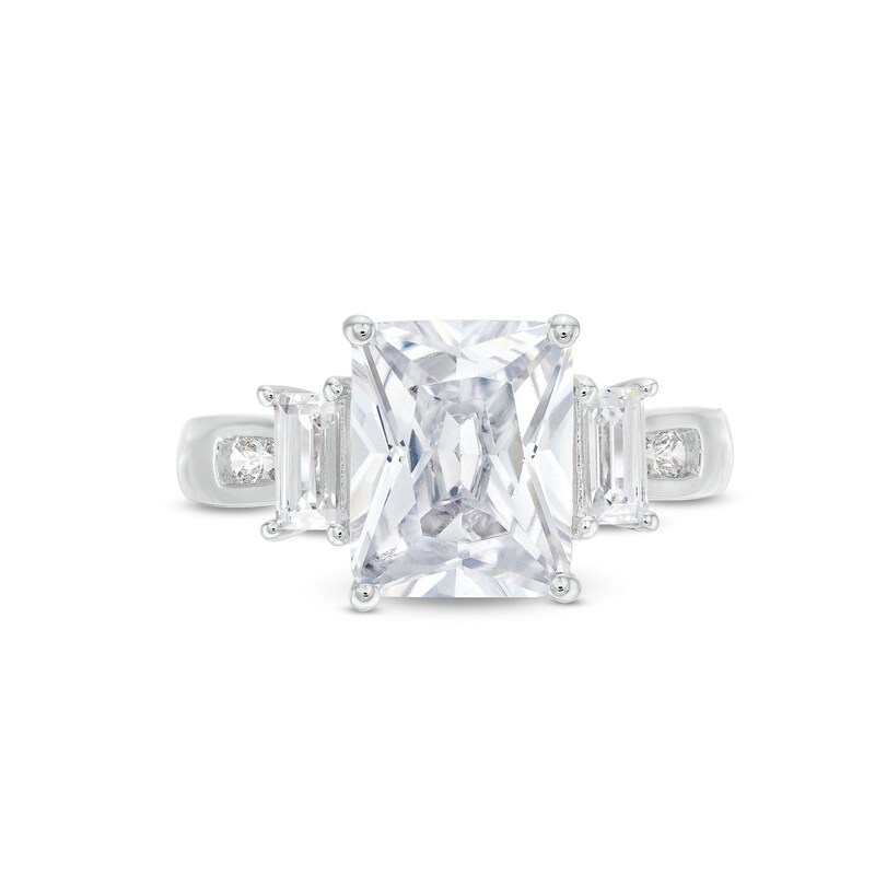 Main Image 4 of Emerald White Lab-Created Sapphire Three Stone Ring in Sterling Silver