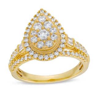 1 CT. T.W. Multi-Diamond Pear Frame Engagement Ring in 14K Gold