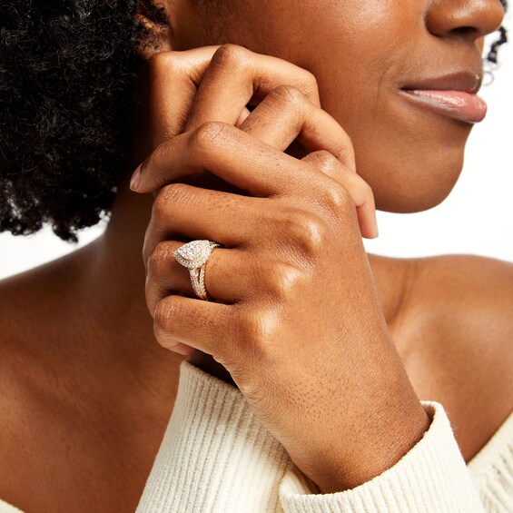 1 CT. T.w. Multi-Diamond Pear Frame Engagement Ring in 14K Gold