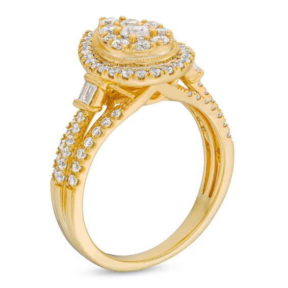 1 CT. T.w. Multi-Diamond Pear Frame Engagement Ring in 14K Gold