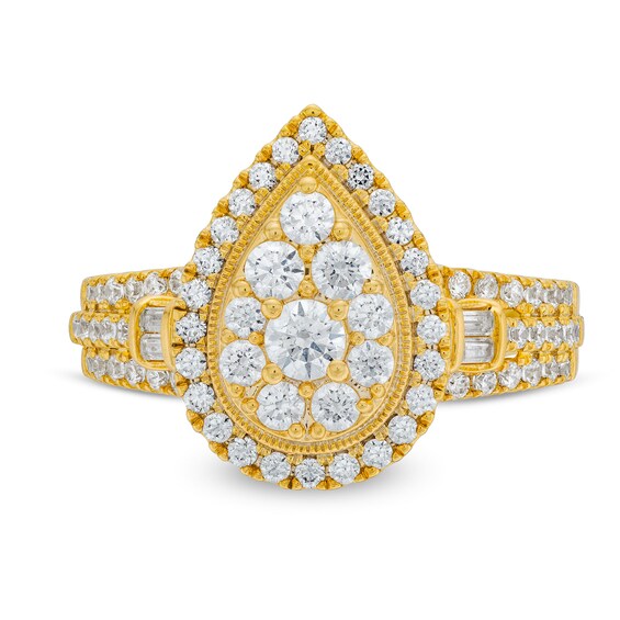 1 CT. T.w. Multi-Diamond Pear Frame Engagement Ring in 14K Gold