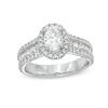 Thumbnail Image 1 of 1-3/4 CT. T.W. Certified Oval Lab-Grown Diamond Frame Triple Row Engagement Ring in 14K White Gold (F/VS2)
