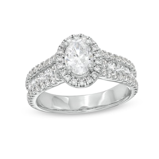 1-3/4 CT. T.W. Certified Oval Lab-Grown Diamond Frame Triple Row Engagement Ring in 14K White Gold (F/VS2)