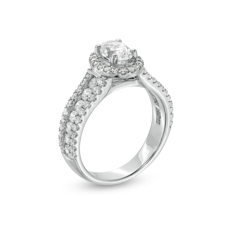 Main Image 3 of 1-3/4 CT. T.W. Certified Oval Lab-Grown Diamond Frame Triple Row Engagement Ring in 14K White Gold (F/VS2)