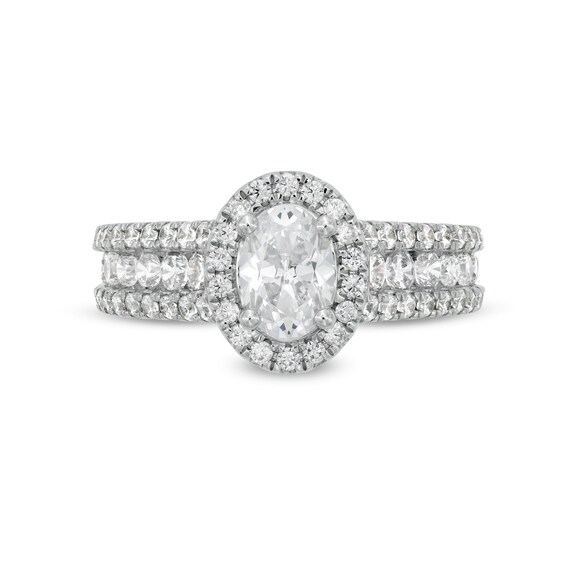 1-3/4 CT. T.w. Certified Oval Lab-Grown Diamond Frame Triple Row Engagement Ring in 14K White Gold (F/Vs2)